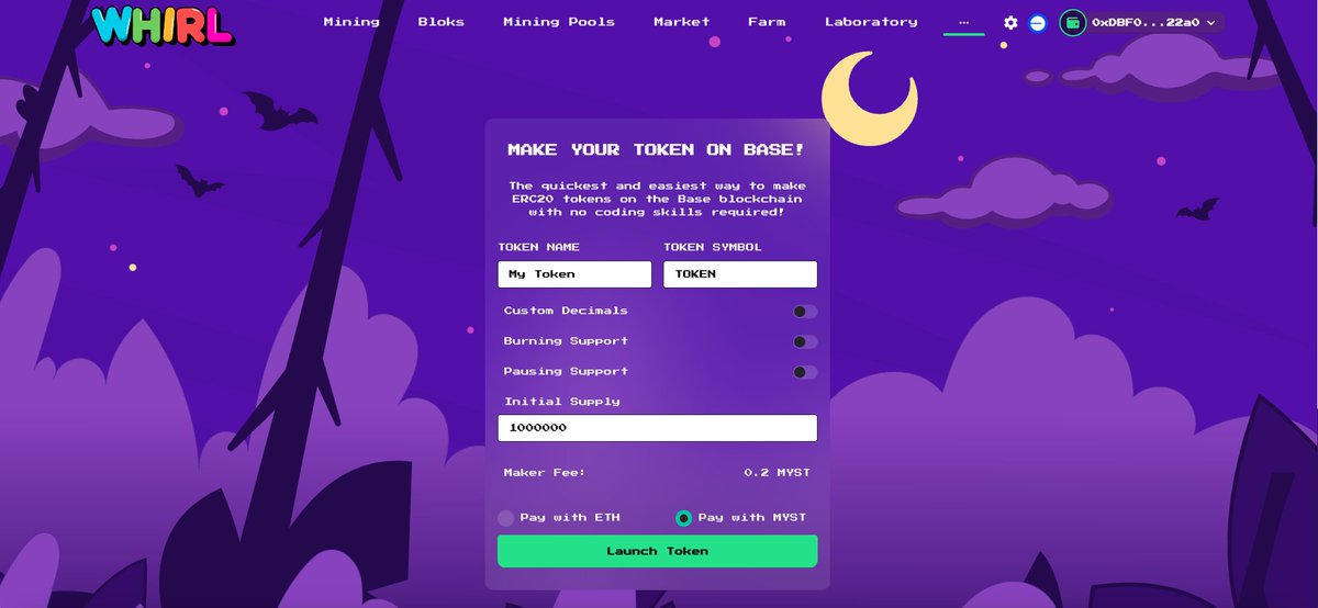 On day 1 of Whirl being live on @Base mainnet: ✅ No-Code Token Maker (33% to $MYST lockers) ✅ Laboratory launchpad (lockers get drops from all) ✅ $MYST Whitemyst locker (lock & collect) Every new feature means a new source of yield for lockers 🔒