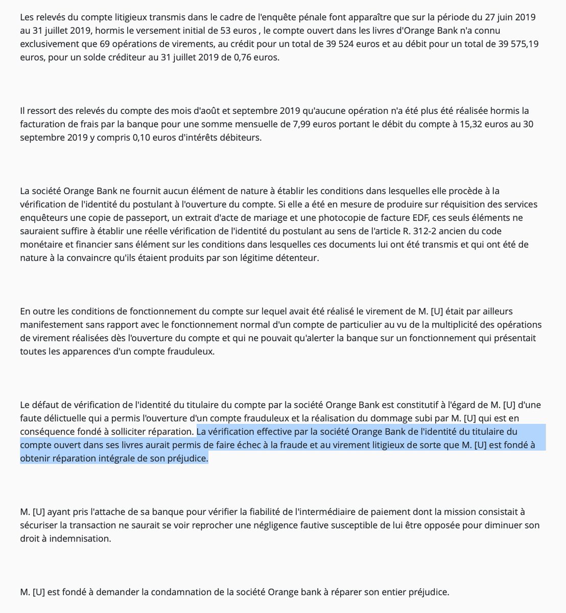 AlexArchambault's tweet photo. Fraude documentaire : la responsabilité d'une néobanque (ici #OrangeBank) reconnue en appel pour manquement à l'obligation de vérification de l'identité du titulaire du compte (qui ici servait pour détourner des paiements de vraies annonces)
https://t.co/tfHPq1BFrX https://t.co/RvNOpktj1j