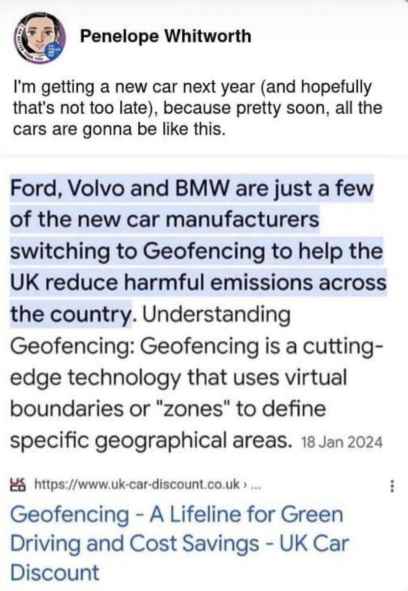 Want a car that will stop working at the edge of your 15min city? Cars will soon be equipped with geofencing 😱