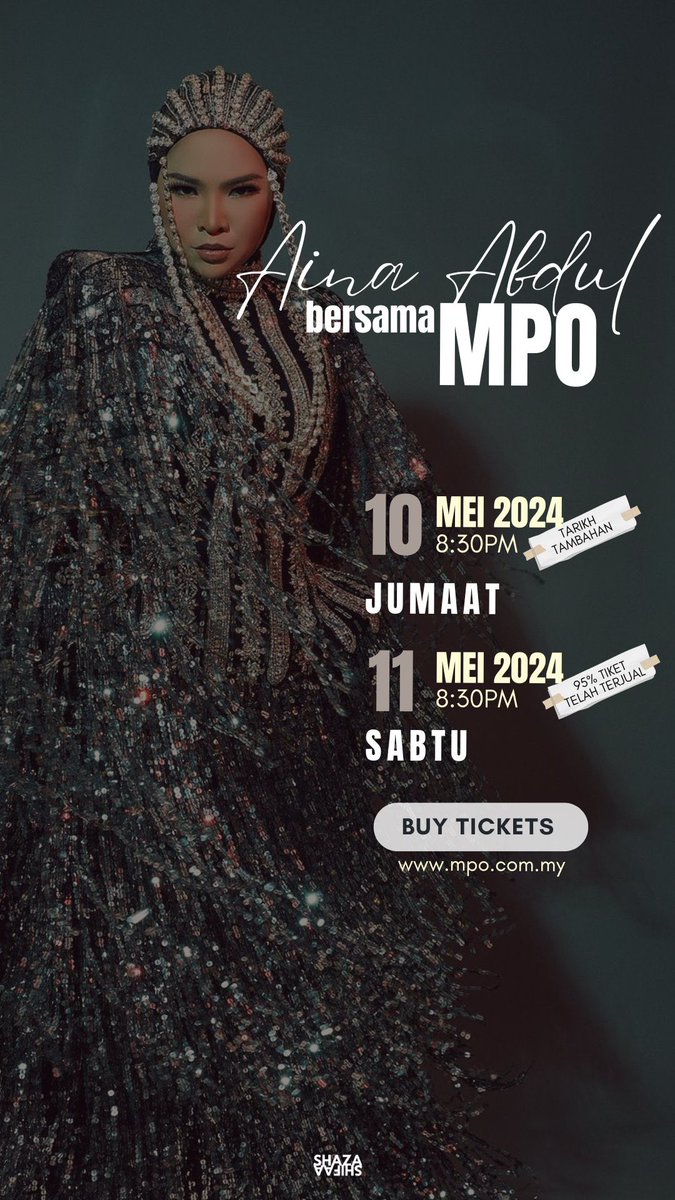 Konsert Aina Abdul with MPO. Masih ada seat yang available pada 10/5/2024, hari ke-2. Buat yang pertama kali nak experience full orchestra arrangement, inilah masanya. #AinaAbdul #MPO 🤍🫶🏻