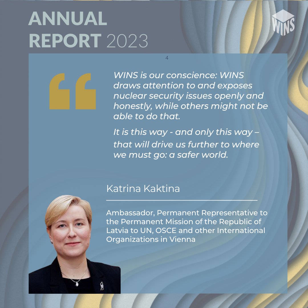 In the newly released Annual Report, Katrina Kaktina mentions one role that WINS plays in #nuclearsecurity. Read the report to find what WINS has been up to in 2023 and where we plan to go in 2024.

Get the Annual Report here ➡ wins.org/document/annua…