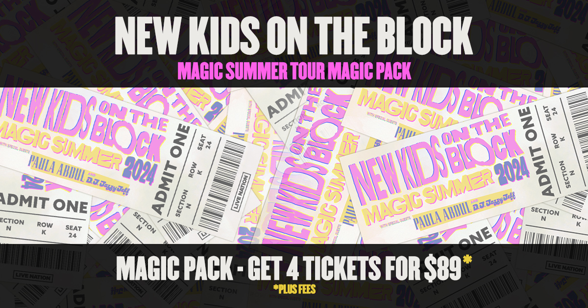 Happy New Kids On The Block Day!  Today we celebrate the 35th Anniversary of NKOTB Day with a special priced  Magic Pack – get 4 tickets for just $89.00, plus fees. #nkotbday  #nkotbmagicpack