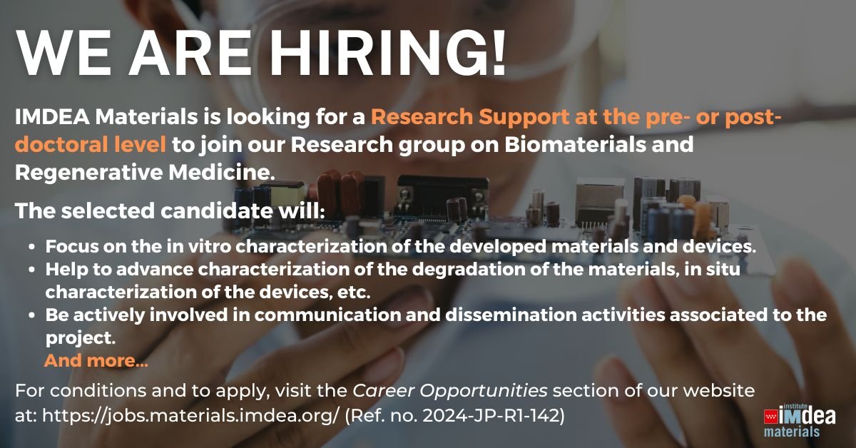 🚨 We are #hiring!

🧑‍🔬 IMDEA Materials Institute is looking for a #PHD candidate or #Postdoctoral researcher to work for a fast-paced project, funded by the #HorizonEurope #Pathfinder program!

For +info and to apply, see: jobs.materials.imdea.org/offer/view?id=…

@2022termisap, @sciencejobs_eu