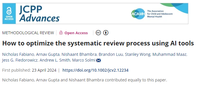 Our new methodological review in @TheJCPPadvances describes how to use AI tools to optimize the systematic review process. We provide an overview of the AI tools and describe how they can be incorporated to improve efficiency and quality. acamh.onlinelibrary.wiley.com/doi/full/10.10… 🧵1/28
