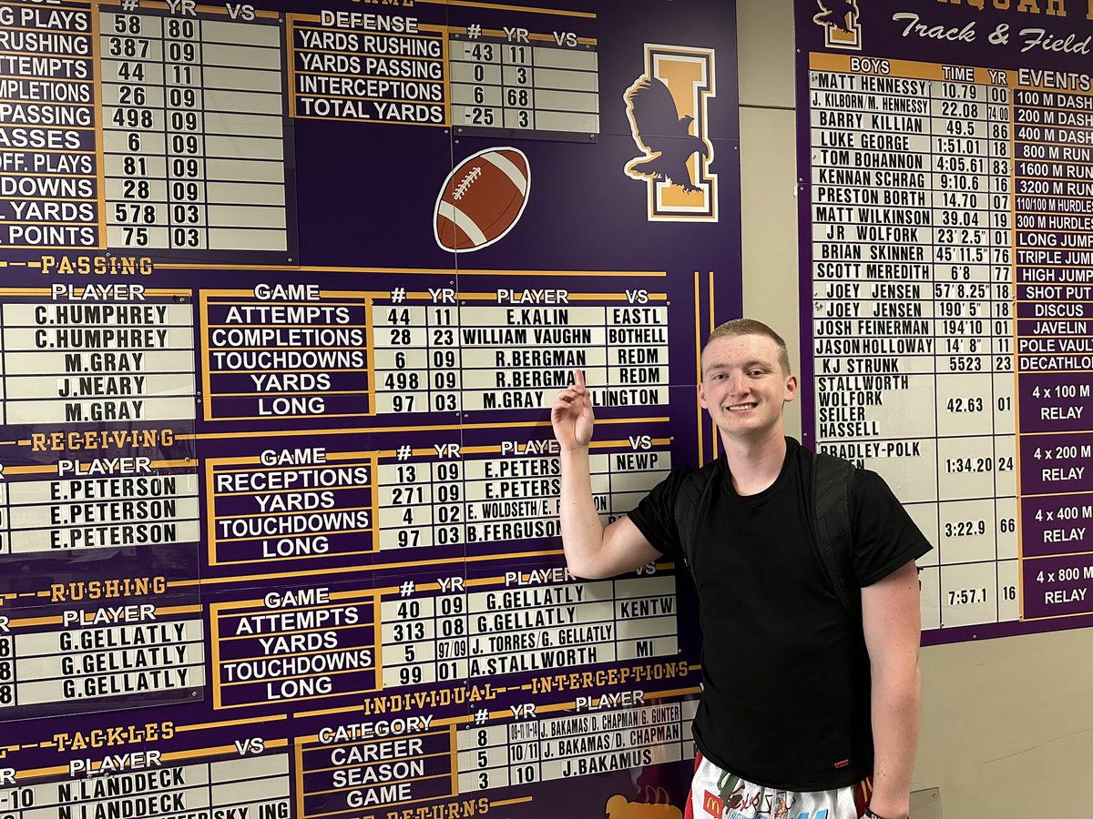 issaquahfb's tweet photo. Updated our record board yesterday. @keltonpjones with 17 tackles in a game and @willvaughn_5 with 28 completions in a game! #eaglefamily #cdst https://t.co/RUVFyfY5oX