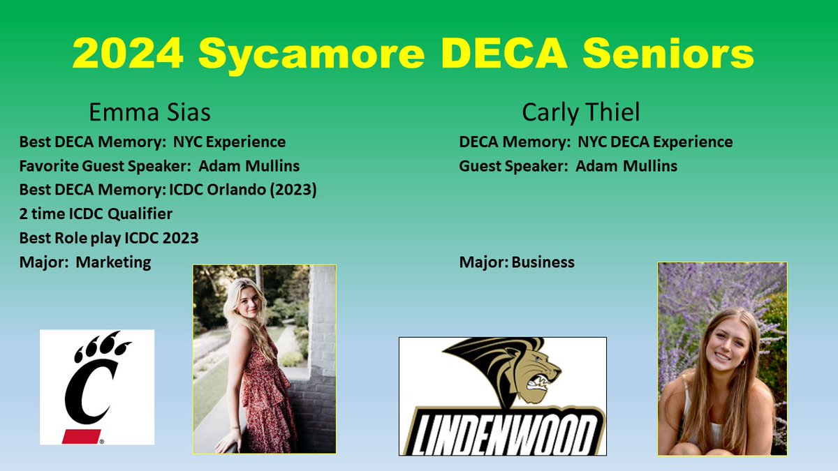 Today we honor Emma attending UC and Carly taking her skills and talents to Lindenwood.