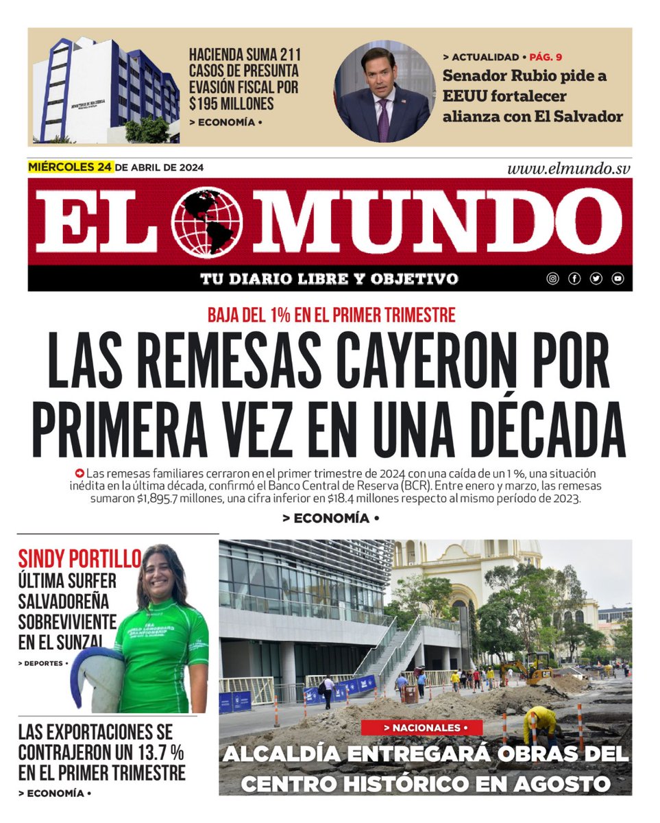 🗞️ #PortadasSV | Así amanecen algunas de las portadas nacionales este miércoles 24 de abril 2024.