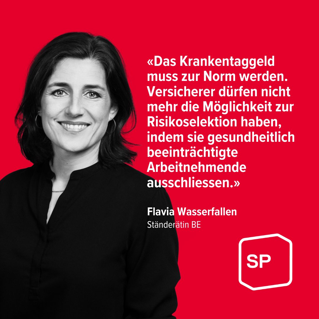 Die SGK-S will mögliche Weiterentwicklungen der Krankentaggeldversicherung prüfen – das ist zu begrüssen. Alle Menschen sollen das Recht auf einen fairen Schutz bei Krankheit oder Unfall haben. @FWasserfallen