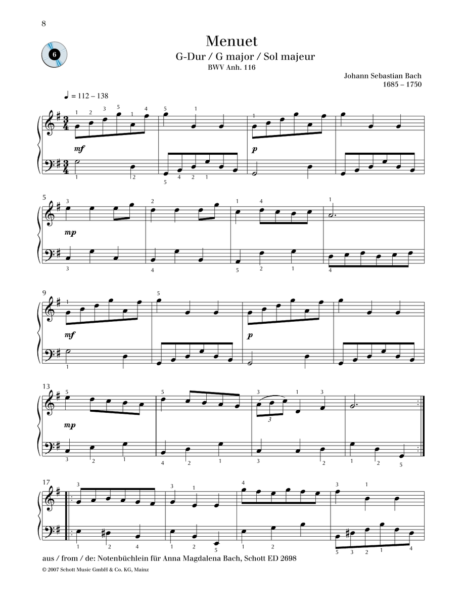 Johann Sebastian Bach Minuet G major Sheet Music Notes freshsheetmusic.com/johann-sebasti… #johannsebastianbach #music #piano