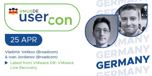 📢 @MyVMUG in Frankfurt is tomorrow! 🥳 Join our session on the brand new @VMware Live Recovery offering by @Broadcom! Of course, can't wait to meet again all our community folks. 11:45 @ Satellit hall, see the agenda: my.vmug.com/s/community-ev…