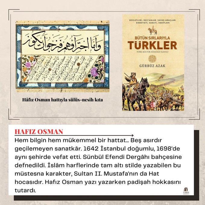 Hafız Osman yazı yazarken padişah hokkasını tutardı. Hem bilgin hem mükemmel bir hattat... Beş asırdır geçilemeyen sanatkâr. 1642 İstanbul doğumlu, 1698'de aynı şehirde vefat etti. Sünbül Efendi Dergâhı bahçesine defnedildi. İslâm harflerinde tam altı stilde yazabilen bu…