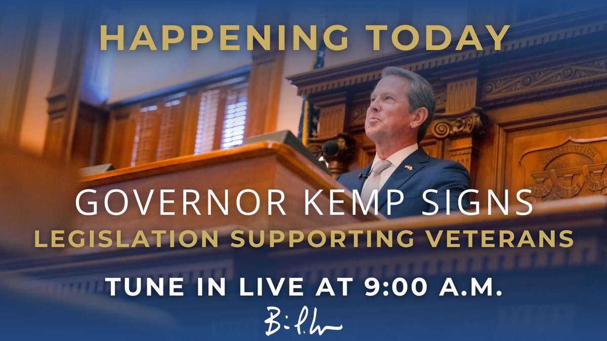 Tune in at 9:00 a.m. as I sign legislation supporting Georgia’s veterans, service members, and their families.