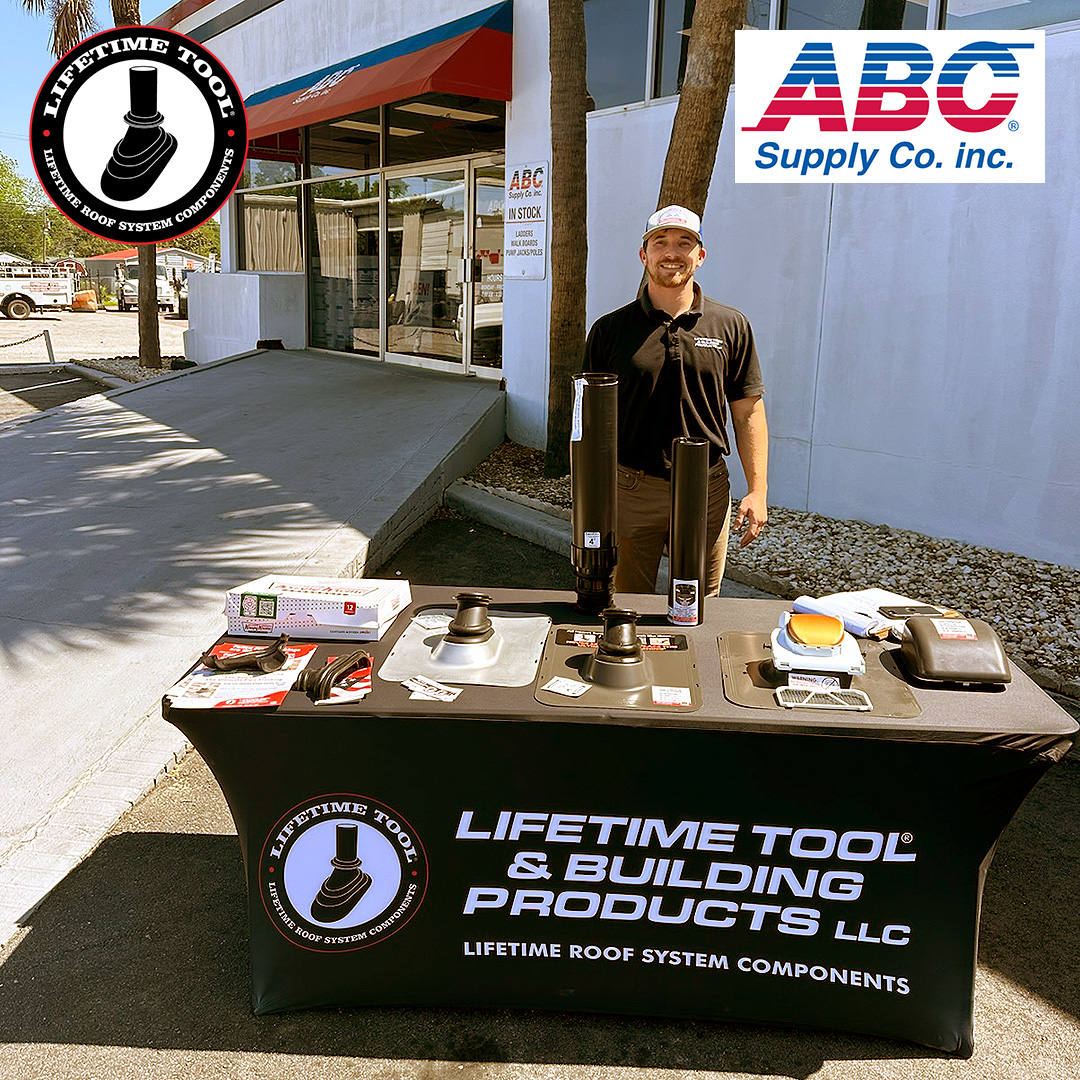 LifetimeTool's tweet photo. Lifetime Tool® Territory Sales Manager, Wyman Bales, recently had a tabletop display at ABC Supply Co. in North Charleston, SC. Follow our social media to learn when our next tabletop might be in your area. #LifetimeTool #UltimatePipeFlashing #UltimateBathDryerVent #Roofers https://t.co/4Sdyz57iCE