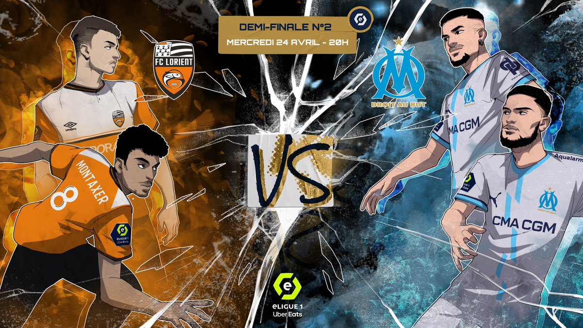 𝐃𝐞𝐦𝐢 𝐟𝐢𝐧𝐚𝐥𝐞 𝐧° 𝟐 💥 @FCL_eSports 🆚 @OM_Esport_ 🏆 Playoffs #eLigue1UberEats 📱 #FCLOM 🗓️ Mercredi 24 Avril ⌚️ 20h00 🎥 Twitch.tv/ligue1ubereats