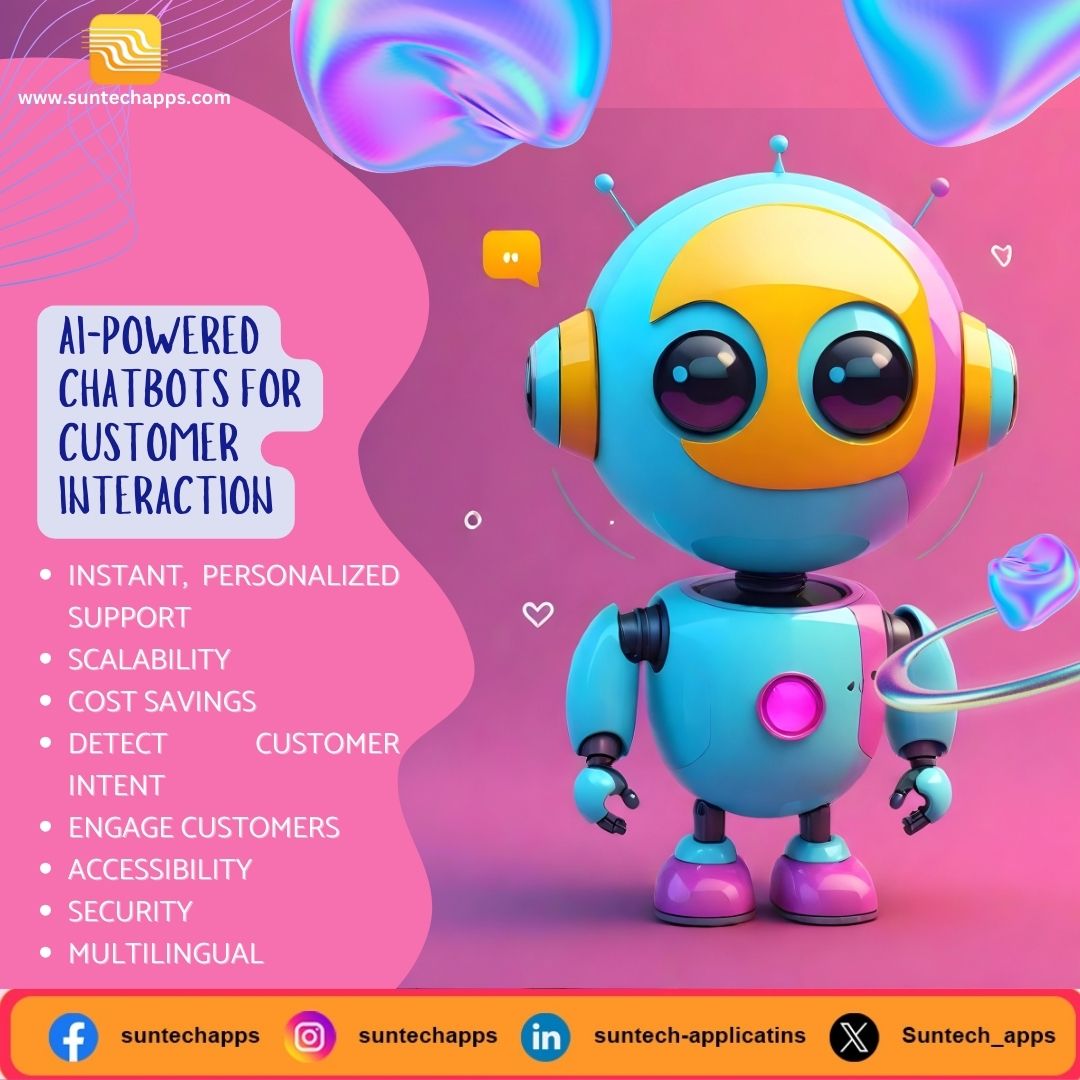 Unlock the power of #AI #chatbots & revolutionize your #customerservice! 🚀 24/7 support, personalization, & cost savings are just the beginning. #DigitalTransformation #Suntechapps #CustomerExperience #Innovation #FutureofWork #AIRevolution #LetsTalk #GetInTouch #247Support