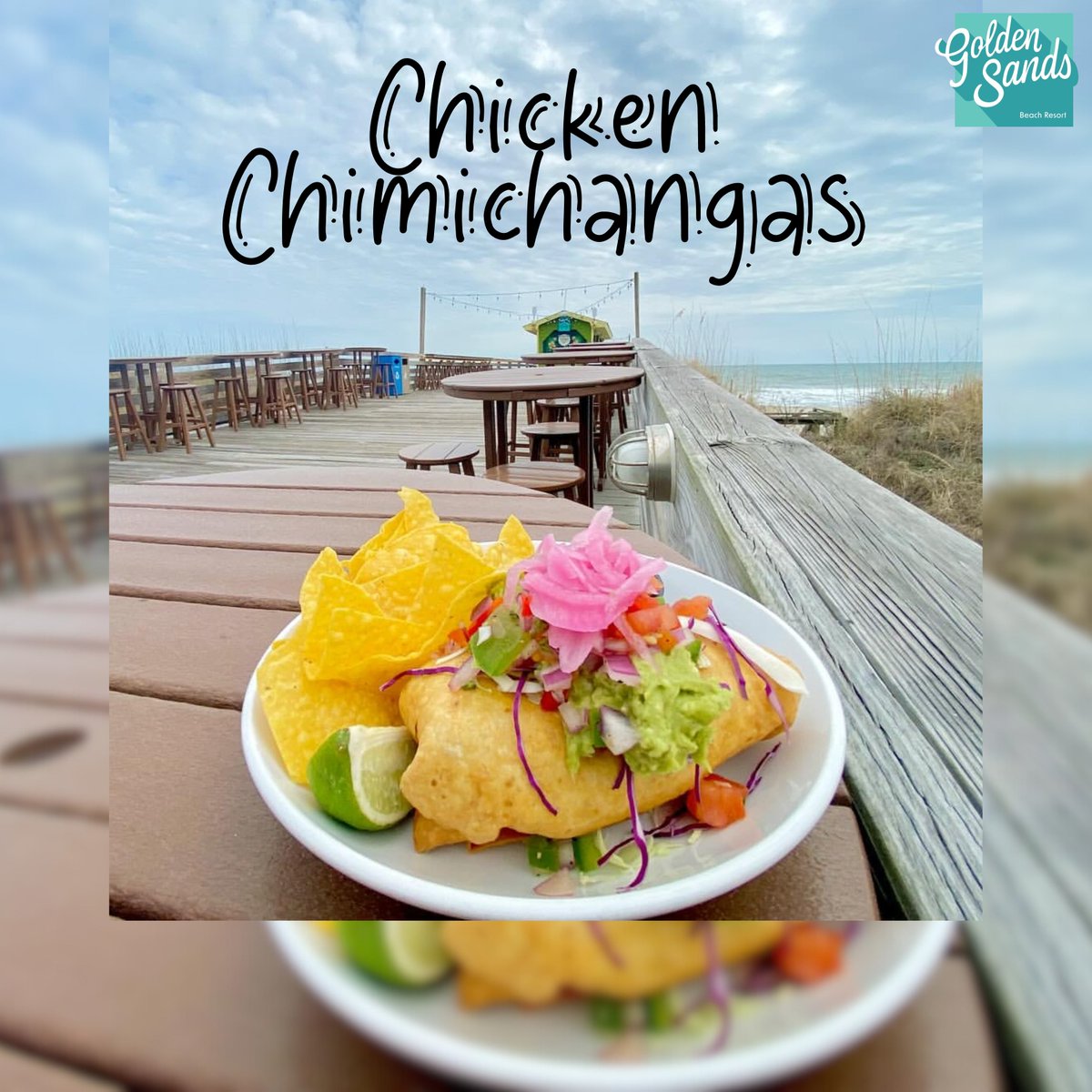 Our famous chicken chimichangas are back on special, and we've got a brand NEW seating area on the pier with stunning ocean views! .#goldensandsnc #oceangrilltikibar #wilmingtonnc  #NorthCarolina