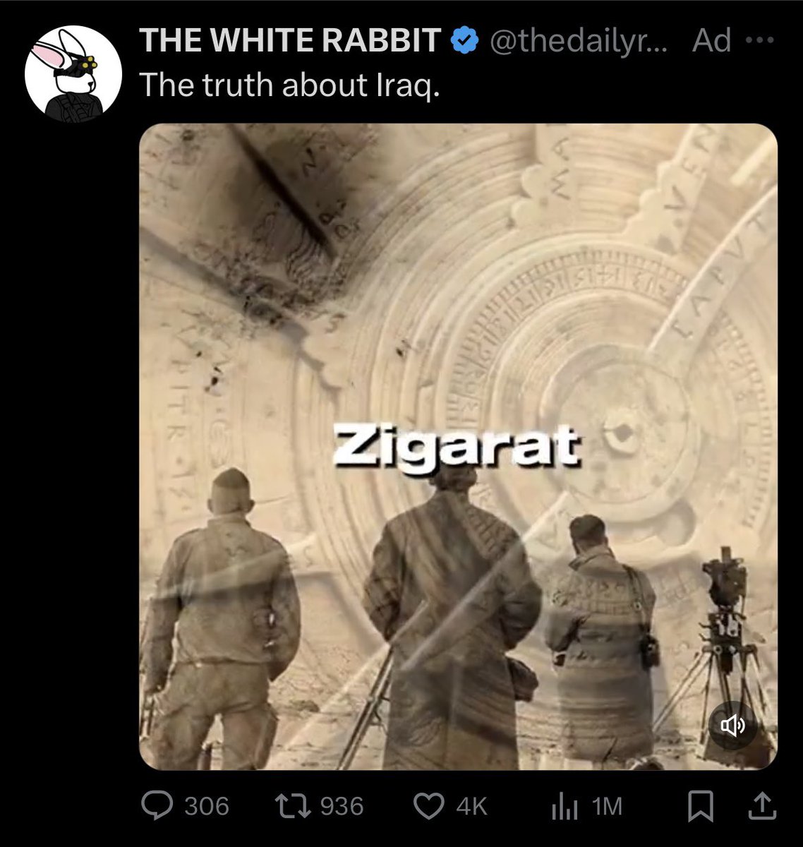 Was just served this ad in my timeline: a several-minute video breaking down a theory that the United States actually invaded & stayed in Iraq to control an ancient Babylonian Stargate that served as a dimensional portal. lol this platform is so screwed