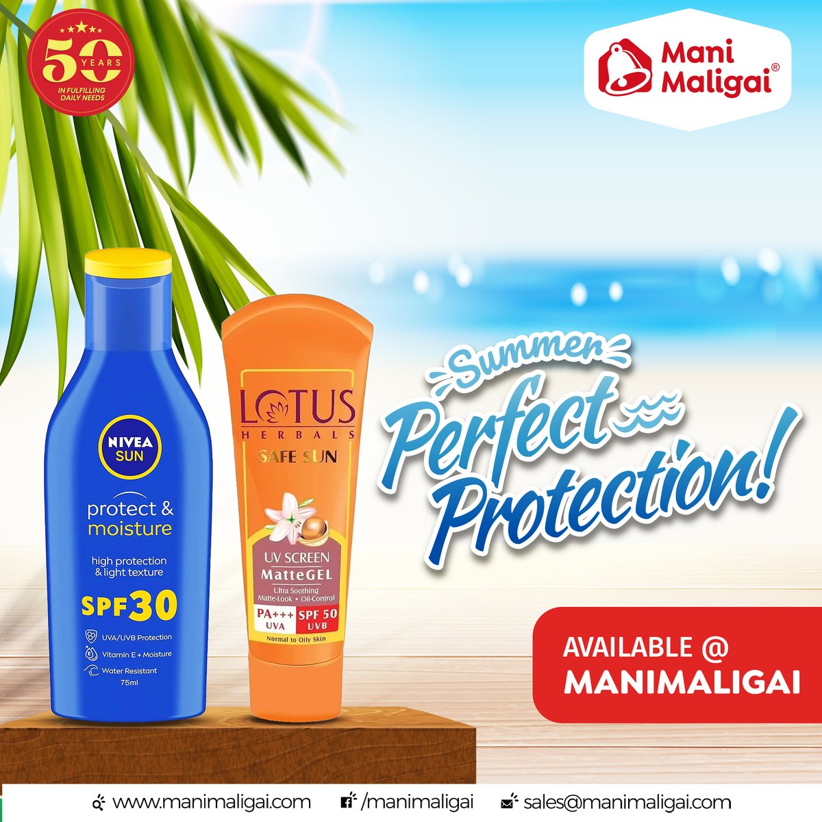 Defend your skin from summer rays! ☀️ Shield your skin from harmful UV rays with our top-notch sun cream lotions. Available now at Mani Maligai Supermarket.🌞✨ 📞99924 99924 linkto.contact/MM-WA manimaligai.com #Manimaligai #Groceryshop #Supermarket #Suncreamlotions