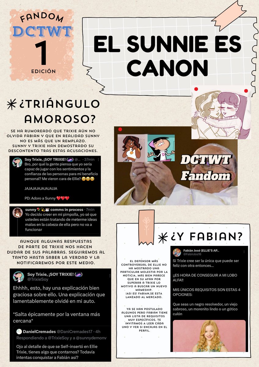 _sabrina_kaori_'s tweet photo. "Fandom Hispano DCTWT" les presenta su primera edición, en esta habla sobre los últimos chismes, algun que otra noticia extra, finalizando con unos dibujos hermosos de la comunidad. La revista está centrada en, como dice su nombre ,el fandom Hispano.
#FandomHispanoDCTWT #dctwt https://t.co/hb9DD2azkb