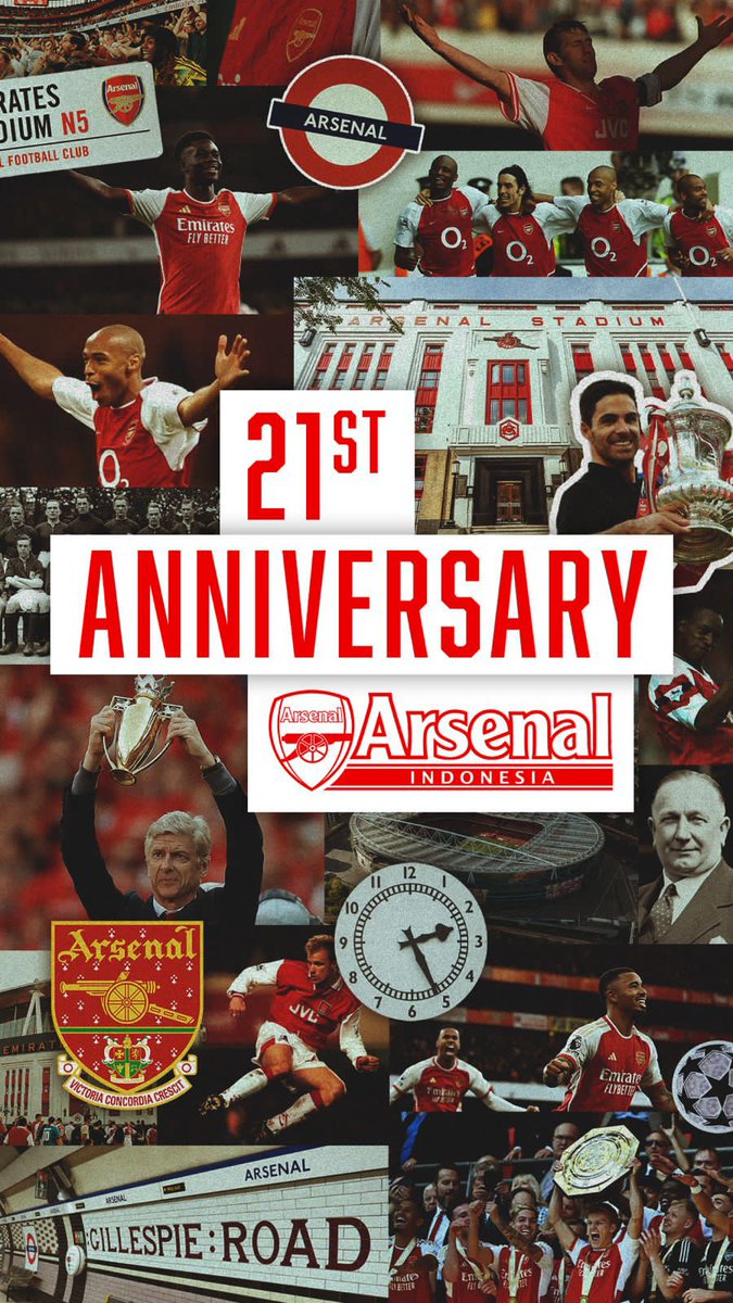 23 April 2003 - 23 April 2024

Terima kasih banyak atas dukungan fans Arsenal di Indonesia selama 21 tahun AIS berdiri.

Tetap ramaikan kegiatan AIS di regional kalian masing-masing dan terus dukung keberadaan AIS di Indonesia.

🎂

#AIS21Anniversary
#ArsenalIndonesia