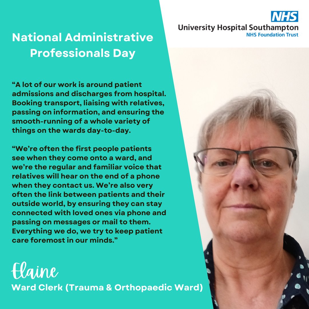 From our patient pathway coordinators and ward clerks to our switchboard operators and receptionists, each and every member of our various admin teams play a vital role in supporting how the Trust functions. 🏥 🙌✨

#NationalAdministrativeProfessionalsDay 

#WeAreUHS 💙