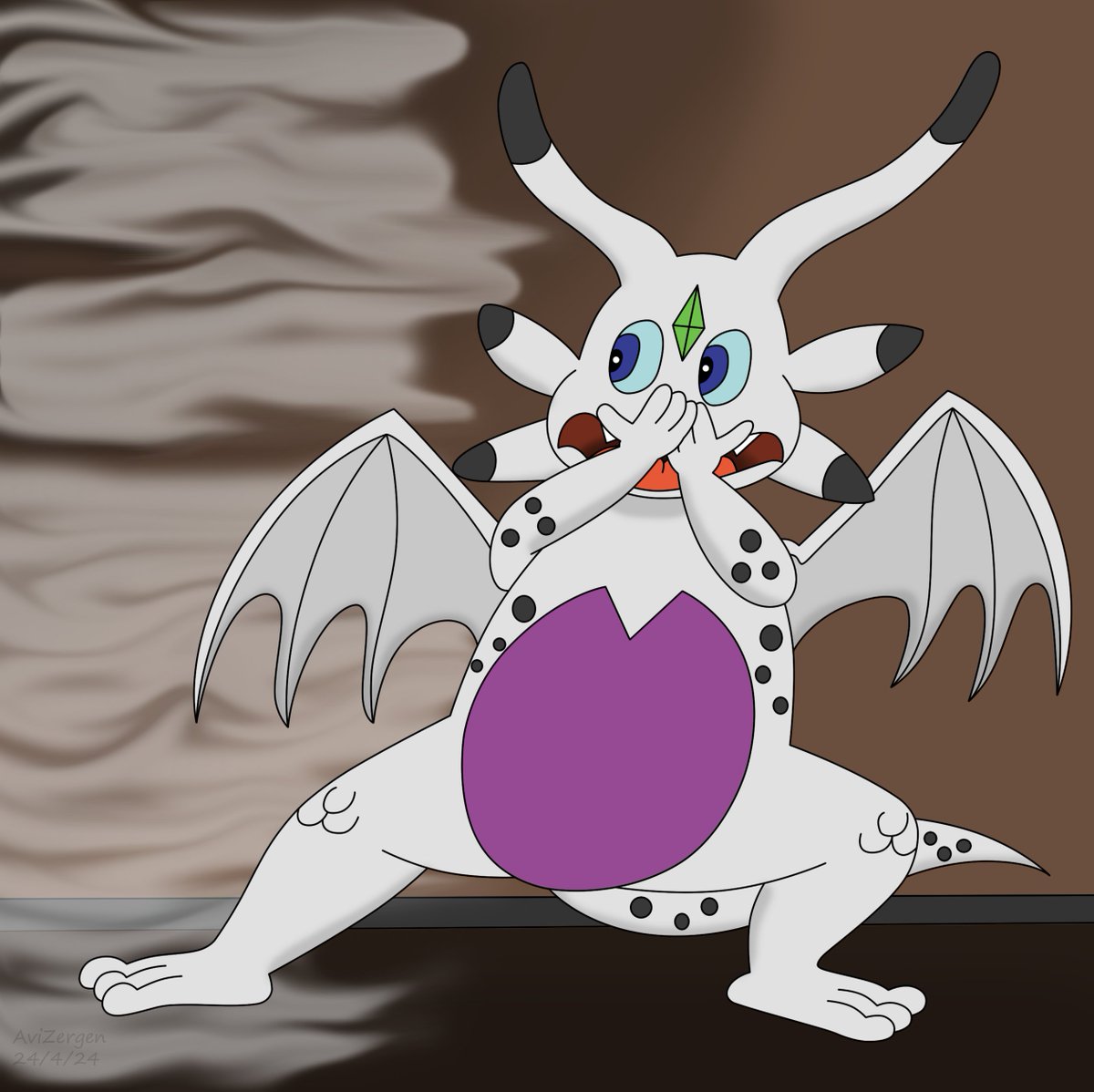 Uthy: Ugh.... what is that?! Don't inhale it Uthy! #AviZergen #Uthy #dragon #cartoon
