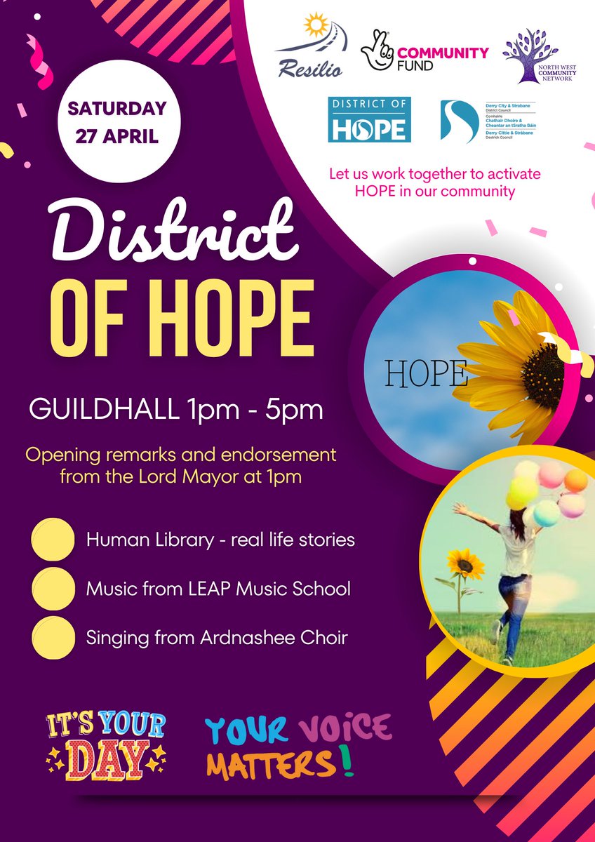 🌟𝐌𝐚𝐤𝐢𝐧𝐠 𝐇𝐨𝐩𝐞 𝐇𝐚𝐩𝐩𝐞𝐧!🌟 🗓️ Date: April 27th 🕐 Time: 1pm - 5pm 📍 Venue: Guildhall, Derry Find out more about what's on in Derry & Strabane here: pulse.ly/hhutphkzmu 💫 #WhatsonDS #MakingHopeHappen #FirstDistrictOfHope