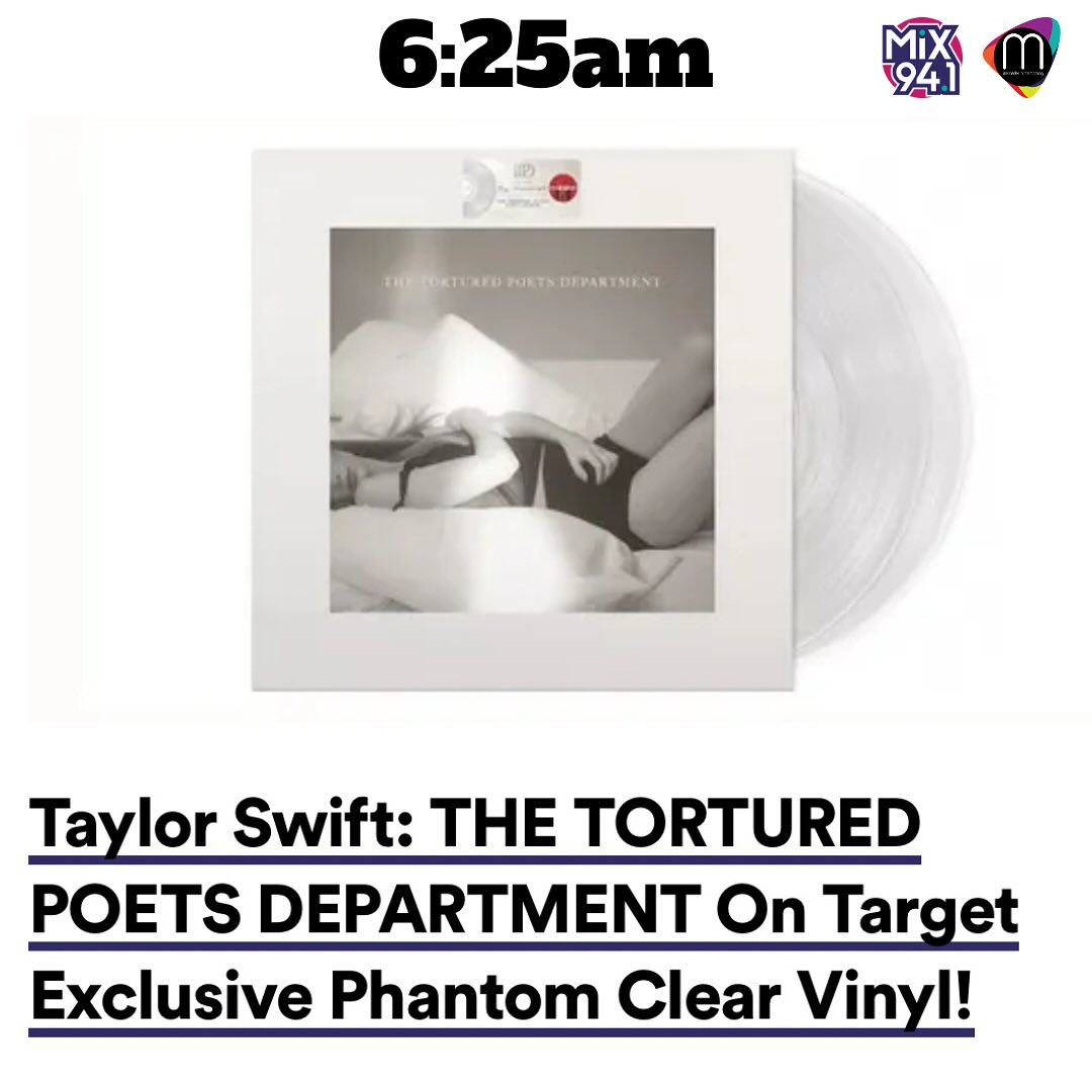 ✨Taylor Swift’s The Tortured Poets Department Phantom Clear Vinyl ✨

You’re winning this exclusive vinyl you can only buy at Target all week long at 6:25am with #HeadsUp 🫶

@mix941 @taylorswift

#torturedpoetsdepartment #taylorswift #swift #swifties