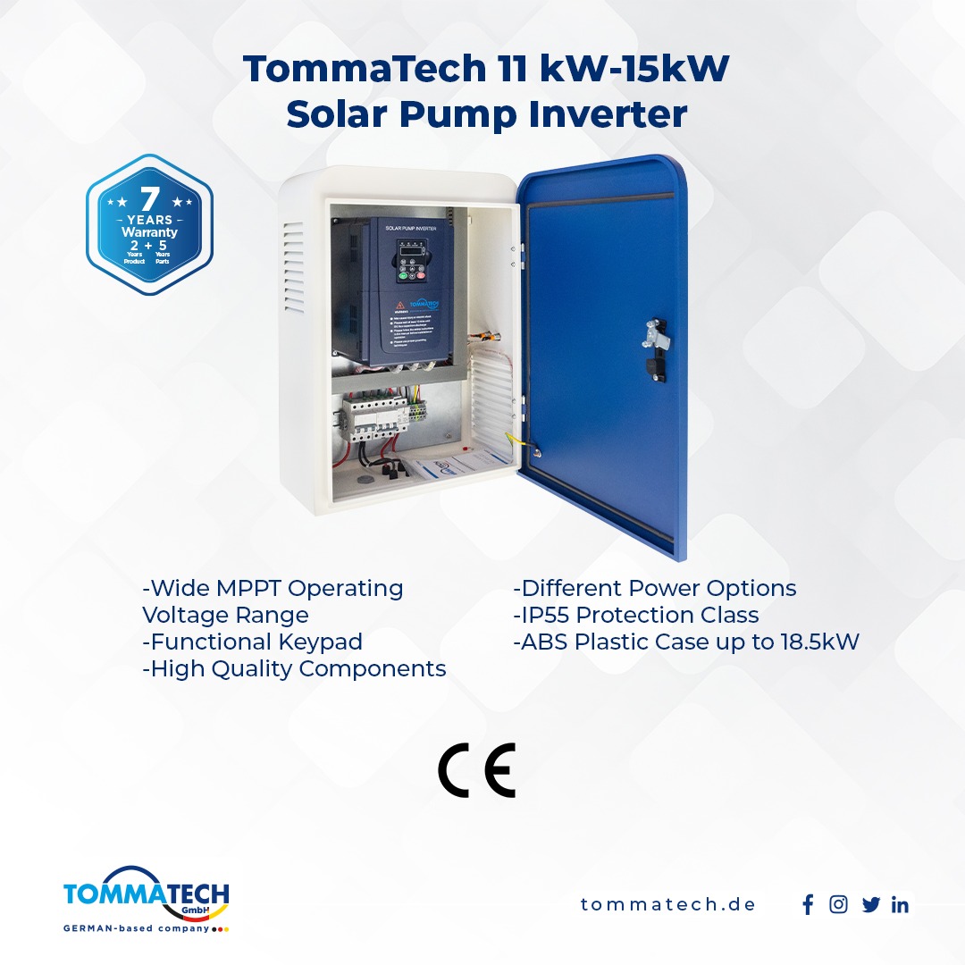 TommaTech 11kW-15kW Solar Pump Inverter

☀Wide MPPT operating voltage range
☀Functional keypad
☀High quality components
☀Different power options
☀IP20 protection class
☀Metal case above 18.5 kW
#TommaTech
#inverter #solarpump
#solarenergie
#solarenergy
#energy #solar