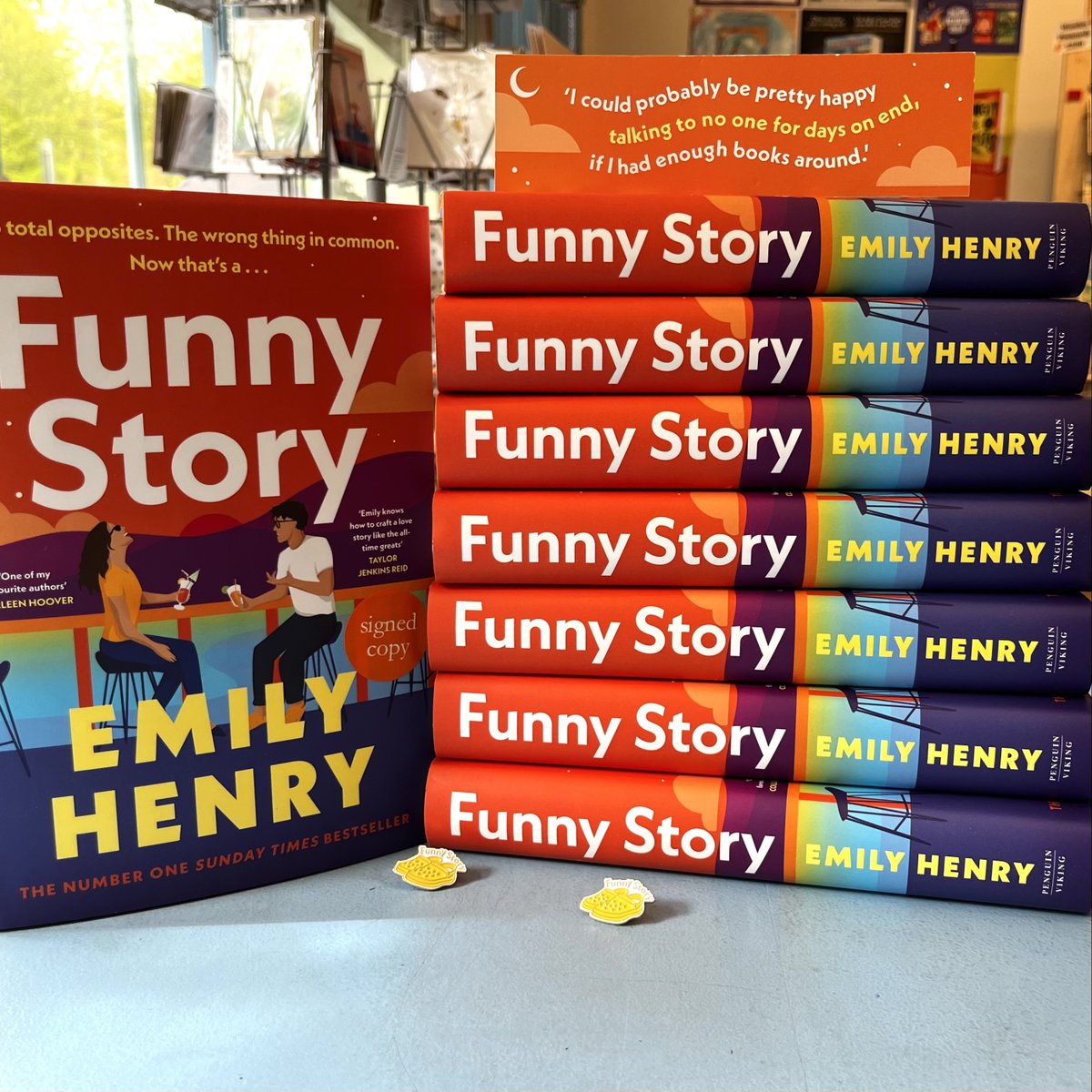 ☀️Out this week is Funny Story! ☀️Pick up Emily Henry's latest romcom about two people with something in common... Signed editions available in shop, each purchase comes with a free pin and bookmark* 😁 While stock lasts!*