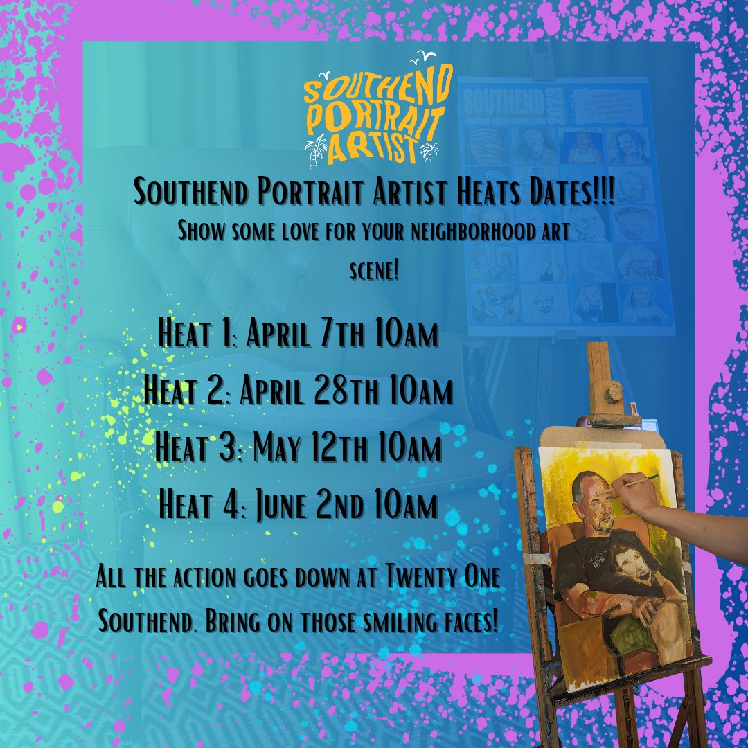 SOUTHEND PORTRAIT ARTIST 🎨👨‍🎨 Southend Portrait Artist is back again this weekend! Heat two is taking place this Sunday at Twenty One Southend! 📅 April 28 | May 12 | June 2 🕙 10am 🏆 Grand Final June 9 📌 Twenty One Southend More info 👉 visitsouthend.co.uk/southend-portr…