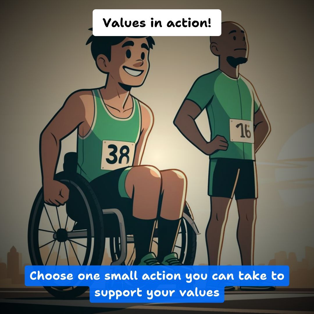 Daily exercise: Values in action! Choose a core value and commit to a small action today that expresses it. Share your value and action in the comments, and let's inspire each other to live with intention! 

#ValuesInAction #IntentionalLiving #MentalHealthMatters