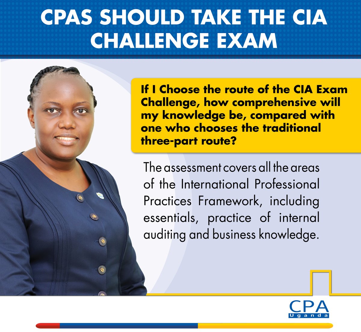 Ready to take your career to the next level? Seize the opportunity to become a Certified Internal Auditor (CIA) with our CIA Challenge Examination. Register via iiauganda.org #WeCreateImpact