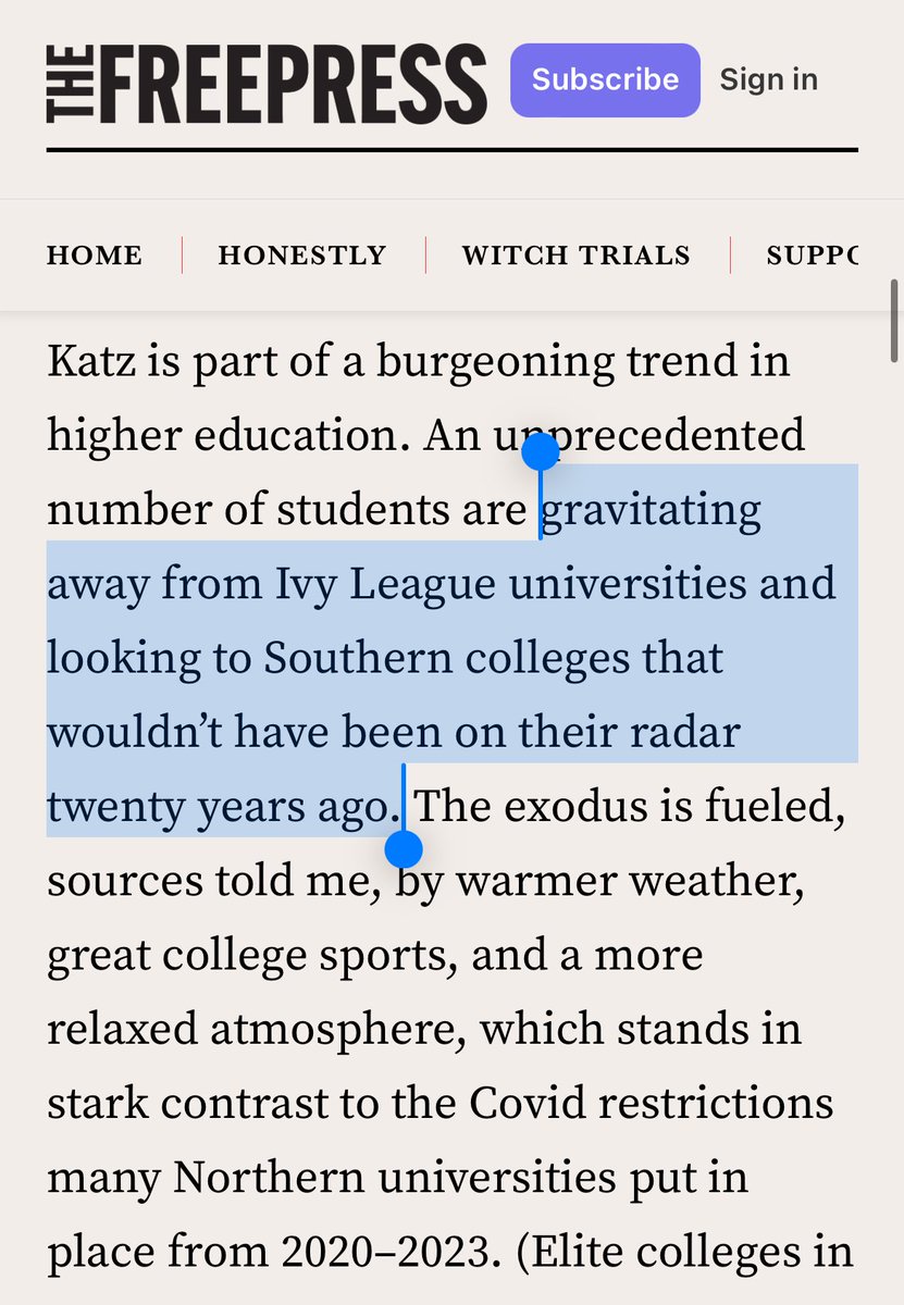 This is a silly frame. No, random southern schools are not poaching Ivy material. But the reality is probably more interesting--that coastal kids who might have previously looked at lesser LACs are increasingly apt to to look southward for a more traditional college experience.