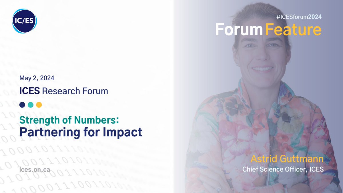 Meet the speakers that make #ICESforum2024 not only possible, but an event not to miss! Our #ForumFeature today focuses on Astrid Guttmann (@AstridGuttmann) Chief Science Officer, ICES. Learn more about her panel this year & be sure to save your seat ices.on.ca/annual-forum/