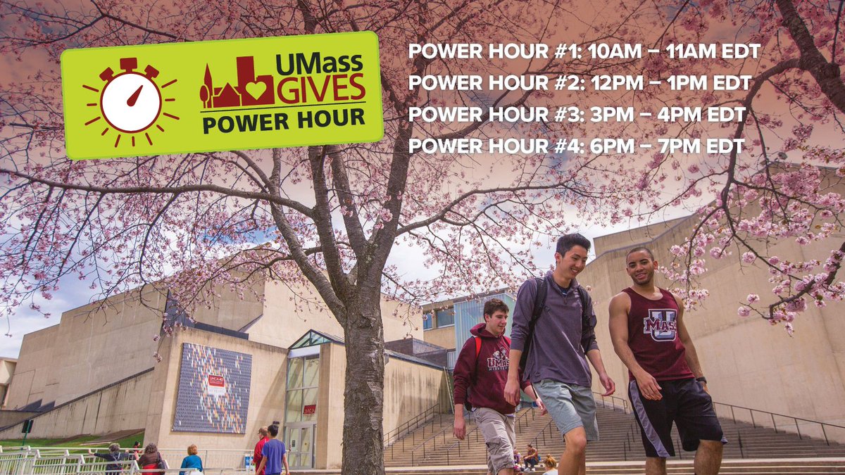 Help spread happiness and amplify the impact of your gift by participating in today's Power Hours. The area of campus with the most gifts during each will win a bonus of $2,000. Support what you love at bit.ly/49HVnSg.