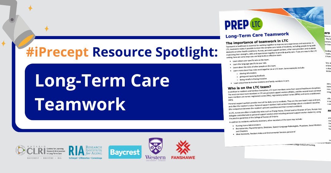 #iPrecept resource spotlight👇

Teamwork is critical in #LongTermCare. This resource explains LTC team dynamics and how to turn teamwork knowledge into practice.

Check it out: ow.ly/sTBu50QcbGF

Get more exclusive resources by visiting ow.ly/79Ym50QcbGM