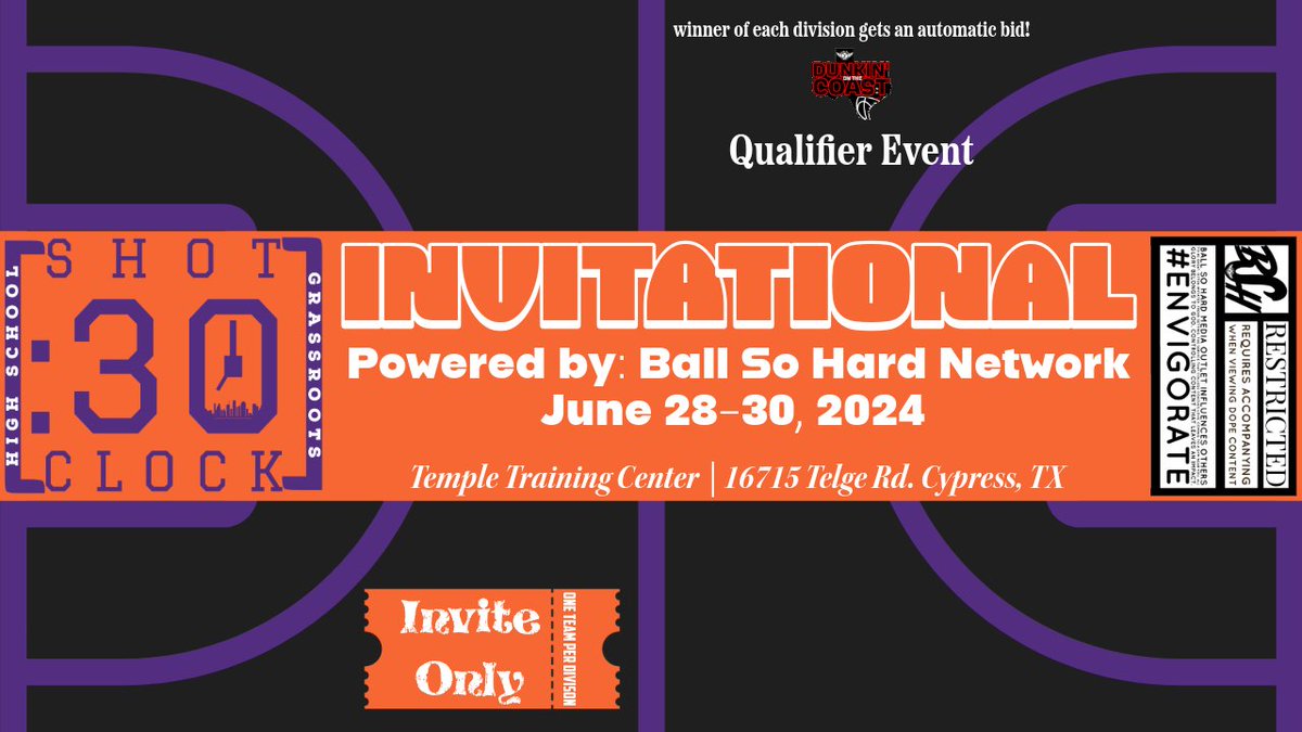 If you're not in that BIG12 you better get in the 'Dunkin' on the Coast' Tournament to qualify for the @Shot30Clock Invitational. Dunkin on the Coast: forms.gle/ANs4LonYcFTYv3… || #BSHEvents | #Envigorate ||