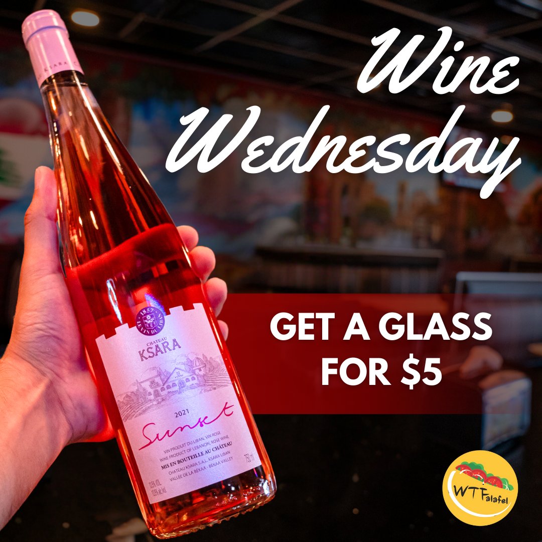 🍷IT'S WINE WEDNESDAY AT WTFALAFEL! 🍇Sip on your favorite flavor and savor our delicious dishes while enjoying a $5 glass of wine! 🥂 Cheers to good company and great deals! 📍12220 Pigeon Pass Rd. Moreno Valley #WineWednesday #WTFalafel #WineLovers #WineandDine #Relax #Wi ...