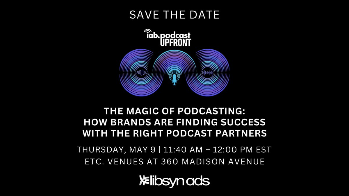 Join us at the @IAB Podcasting Upfronts on May 9 to hear about The Magic of Podcasting: How Brands are Finding Success with the Right Podcast Partners with our team and ad partners @abcaudio’s @eaalesse & The Viall Files’ @NickViall bit.ly/49LFAlh