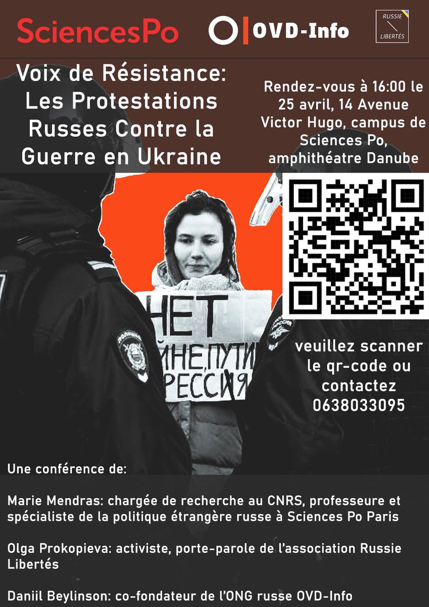 Avis aux dijonnais : venez assister demain à une conférence exceptionnelle organisée à Sciences Po Dijon sur le thème des 'Voix de Résistance: Les Protestations Russes Contre la Guerre en Ukraine' Interviendront : - Marie Mendras @MarieMendras chargée de recherche au CNRS,…