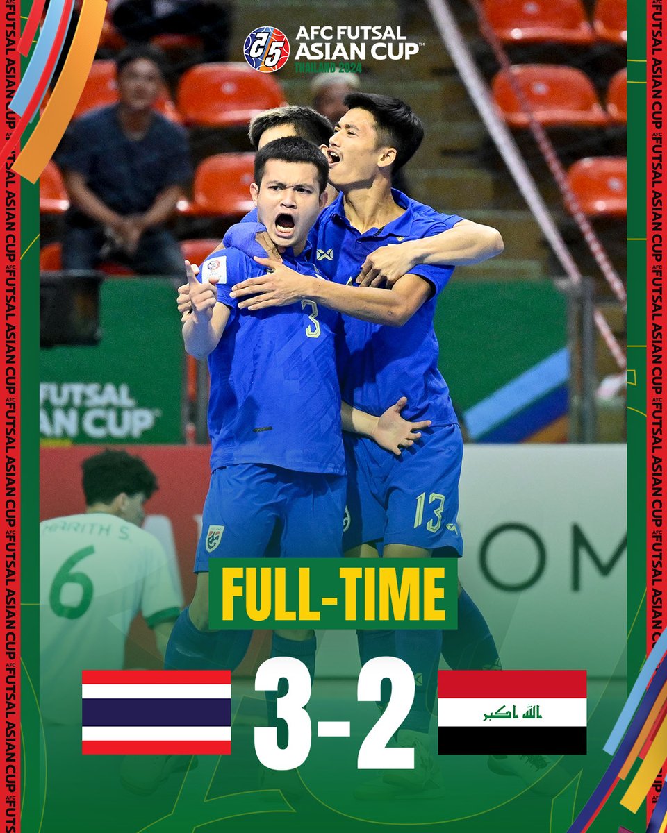 FT | 🇹🇭 Thailand 3️⃣-2️⃣ Iraq 🇮🇶 Drama till the end 🤩 A game that had everything saw hosts Thailand clinch a spot in the Semi-Finals and #FutsalWC 2024 🙌 #ACFutsal2024 | #THAvIRQ