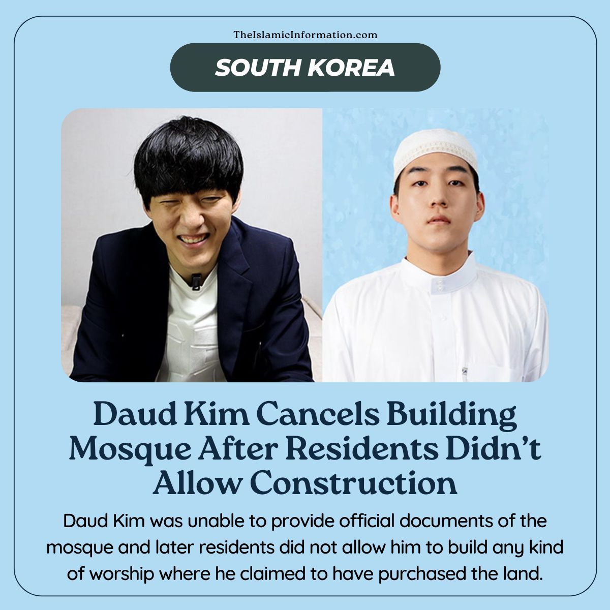 Read: theislamicinformation.com/news/daud-kim-…

📢 Daud Kim is accused of accepting donations illegally and lacks official documents for land purchase.
🚫 Some residents are protesting the construction of a mosque in the area.

 #southkorea #southkorean #daudkim #mosque