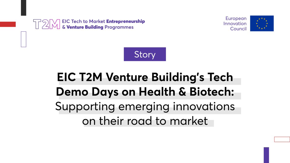 The #EUeic Tech to Market Venture Building Programme recently hosted 2️⃣ Tech Demo Days in Health and in Biotech. 16 innovative #eicPathfinder and #eicTransition projects teams participated and pitched to a diverse panel of experts. 💡 Learn more 👉 bit.ly/4aLxr1x