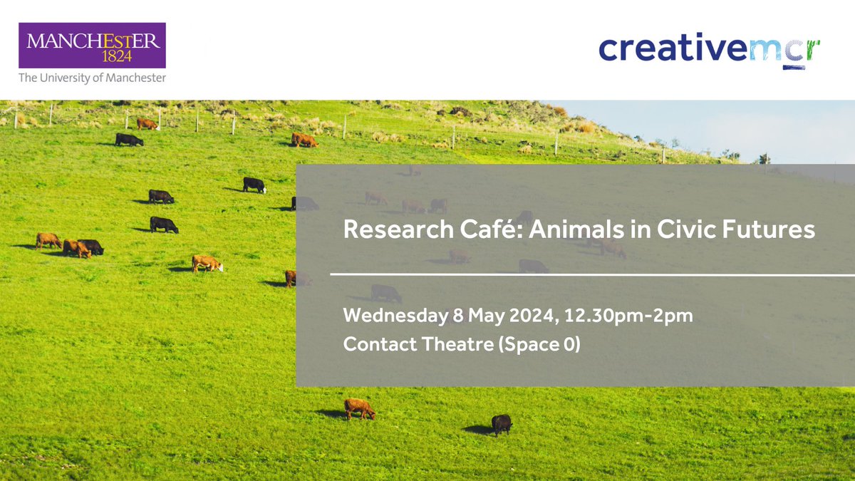 IN 2 WEEKS - Research Café: Animals in Civic Futures 🐖 - w/@RGSAnimals Join us for an informal networking lunch to discuss interdisciplinary perspectives on on the lives and geographies of animals. 🗓️ 8 May ⏰ 12.30pm 📍@ContactMcr 🎟️ FREE Book: eventbrite.com/e/research-caf…