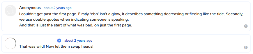 IridescentDanni's tweet photo. Absolutely love the difference I get in @literotica  comments

These are from 2 years ago, but they kill me every time https://t.co/8zag6taJzf