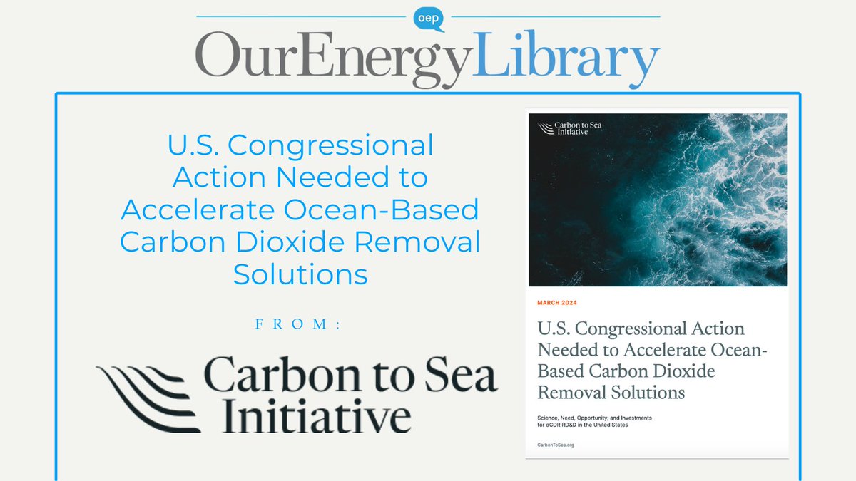 This report from the Carbon to Sea Initiative discusses the role that the government plays to advance the technological readiness of carbon dioxide removal , and the modest investments in developing the ocean-based forms of these technologies. Read: ourenergypolicy.org/resources/u-s-…