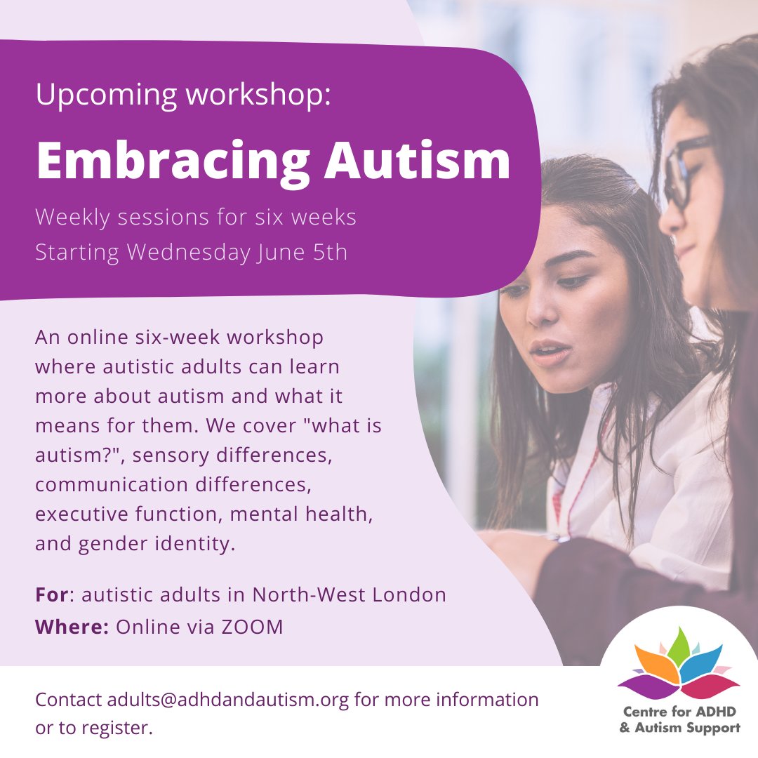 In June we will be running our Embracing Autism course for newly diagnosed autistic adults in NW London. Would you like to learn more about what autism means to you? Contact adults@adhdandautism.org, or fill in this form: forms.office.com/e/3Ajj0XgeEG