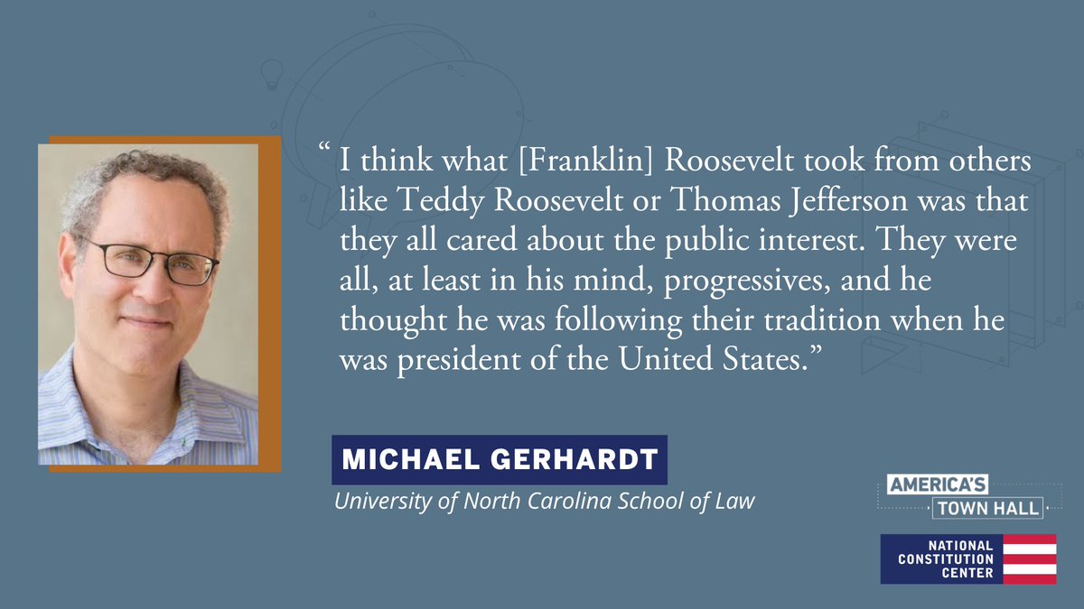 Author Michael Gerhardt shares what principles he believes President Franklin Roosevelt took from former Presidents Teddy Roosevelt and Thomas Jefferson while in office. 

Watch #AmericasTownHall: ow.ly/q2w750Rk9yj