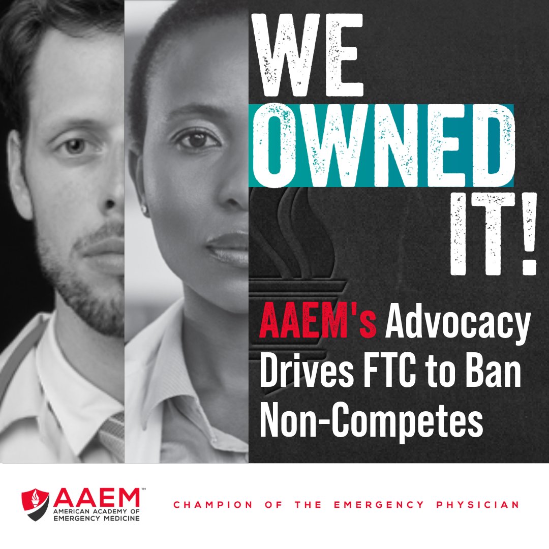 We Owned It! #AAEM’s advocacy triumphs: the @FTC has banned non-compete clauses! Thanks to Dr. Jonathan Jones's compelling testimony, we're securing freedom for EM physicians: ftc.gov/news-events/ne… #EmergencyMedicine #FreedomToPractice #Healthcare #OwnIt